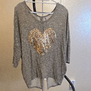 Beige With Gold Tones Sequin Heart Women's Top